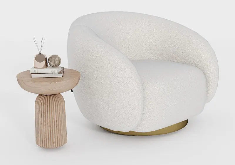 Bouclé swivel chair with side table — Chairs