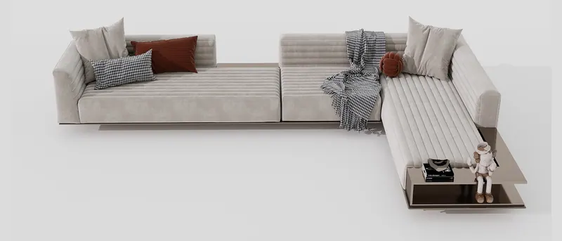Channel-tufted corner sofa with console — Sofas and lounge seating