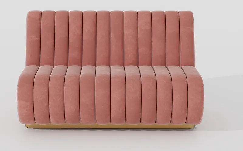 Channel-tufted loveseat — blush velvet — Sofas and lounge seating