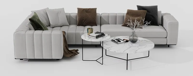 Corner sofa with nesting marble tables — Sofas and lounge seating