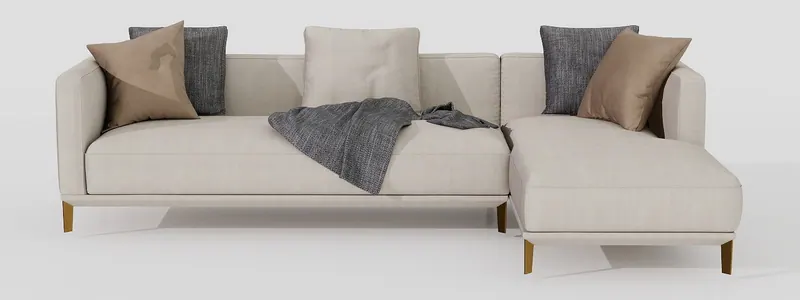 Chaise sofa — ivory linen, brass feet — Sofas and lounge seating