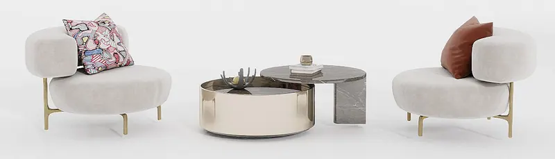 Lounge set — two armchairs and nesting tables — Sofas and lounge seating