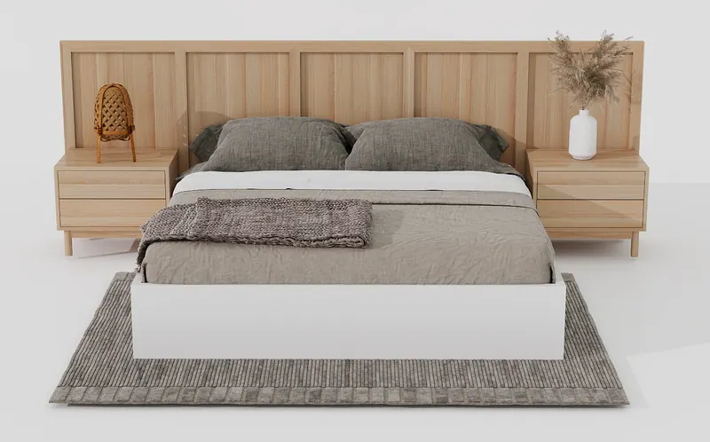 Timber panel bed with nightstands — Beds