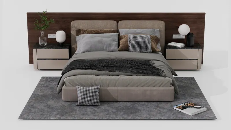 Walnut-panel bed suite — Beds
