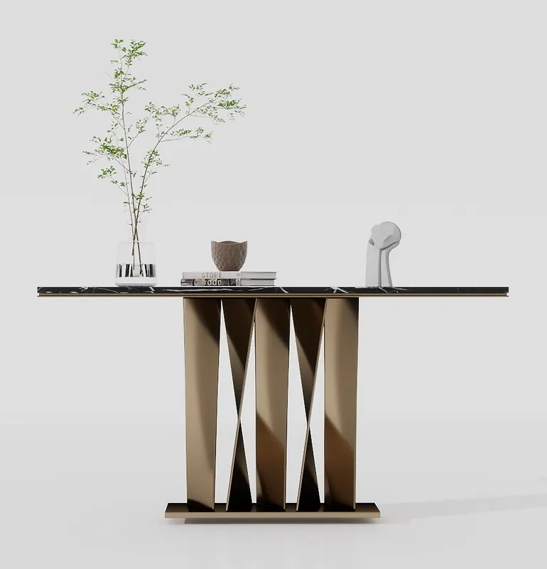 Console table — sculpted brass base — Consoles and sideboards