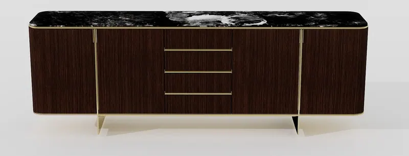 Walnut sideboard — marble top — Consoles and sideboards