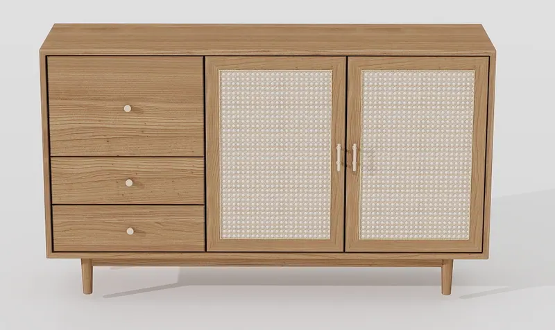 Oak and cane sideboard — Consoles and sideboards