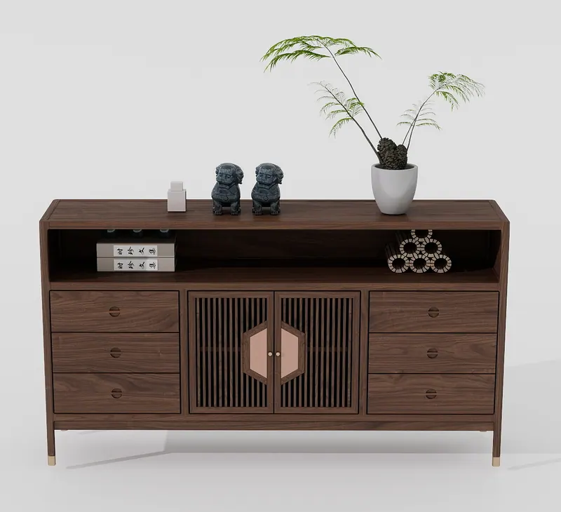 Walnut sideboard — lattice doors — Consoles and sideboards