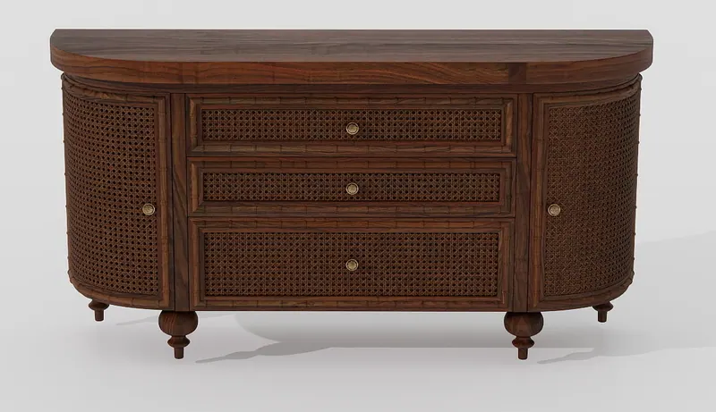 Demilune sideboard — walnut and cane — Consoles and sideboards