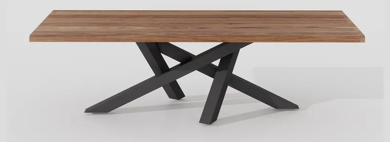 Plank dining table — steel cross base — Dining