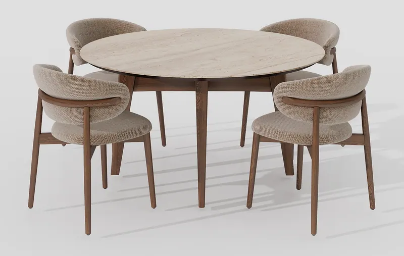 Round dining set — curved chairs — Dining