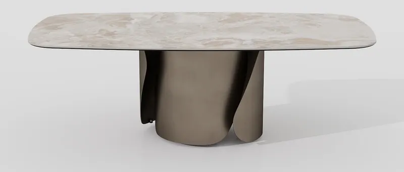 Marble dining table — sculpted bronze base — Dining