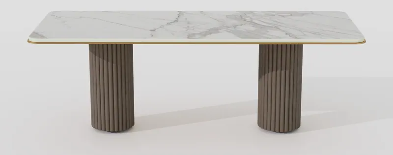 Marble dining table — fluted columns — Dining