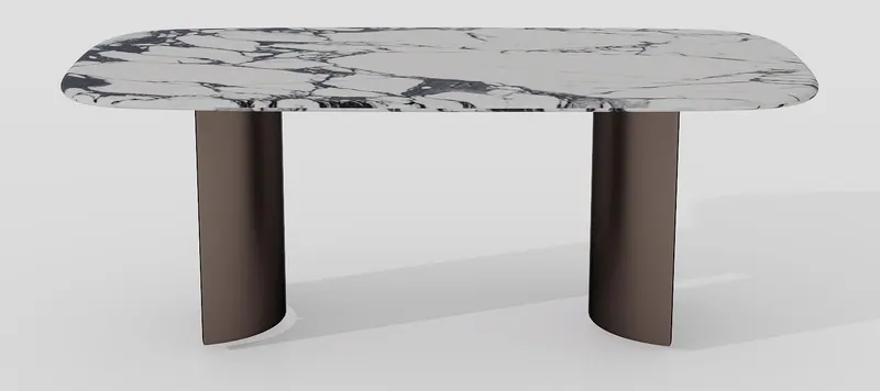 Marble dining table — curved bronze legs — Dining