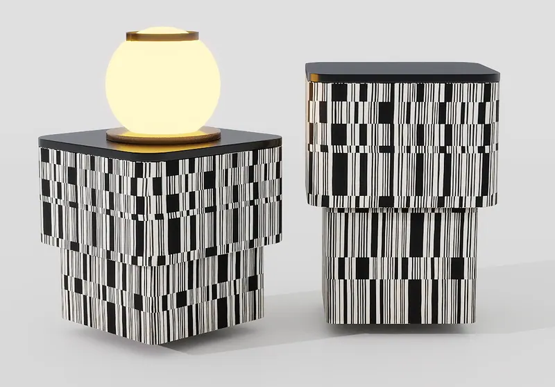 Patterned side tables with globe lamp — Side tables