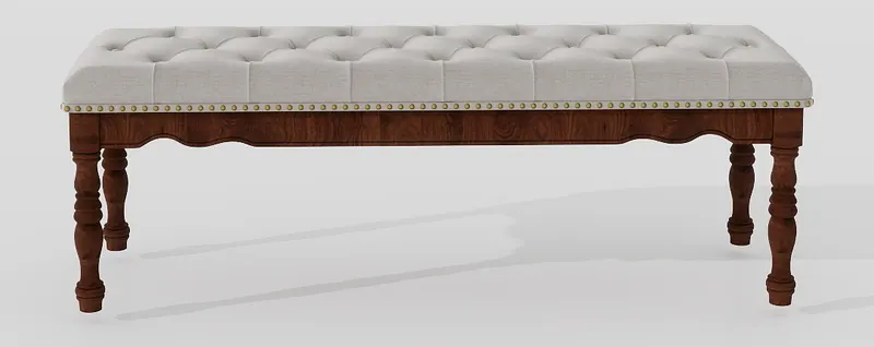 Tufted bench — turned walnut legs — Benches