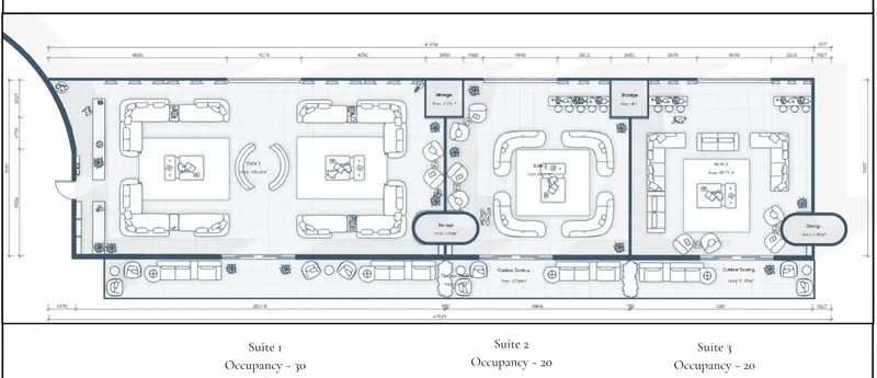VIP Lounge, Dubai — suites plan — Space plan — three suites, with occupancy