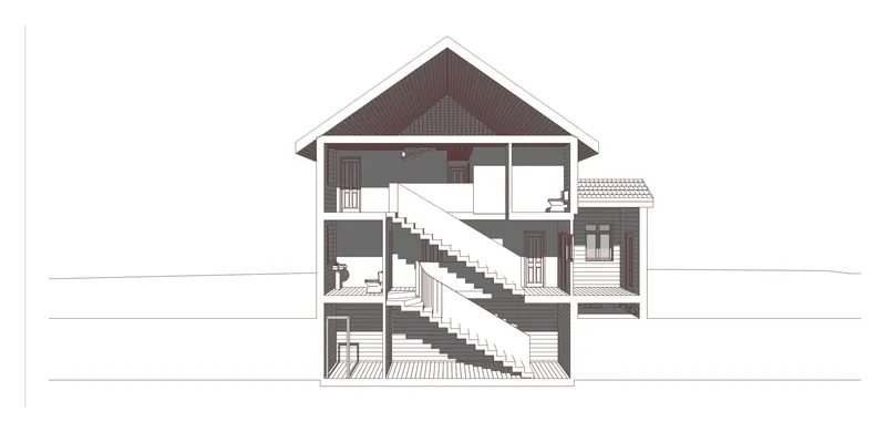 Foxhole House II — section through the stair — Through the stair, from the basement to the roof
