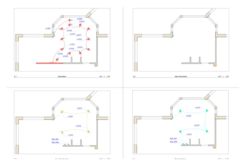 Residence renovation — kitchen lighting — Old fittings out, new lighting over the island and bar