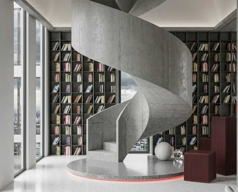 Tyler Home — library with spiral stair — Interior visualization