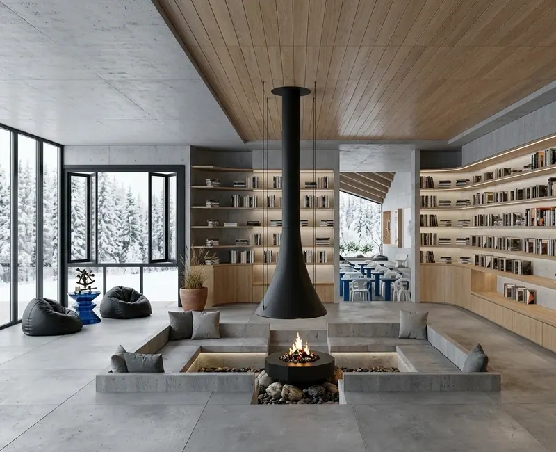 Tyler Home — sunken fire-pit lounge — Interior visualization
