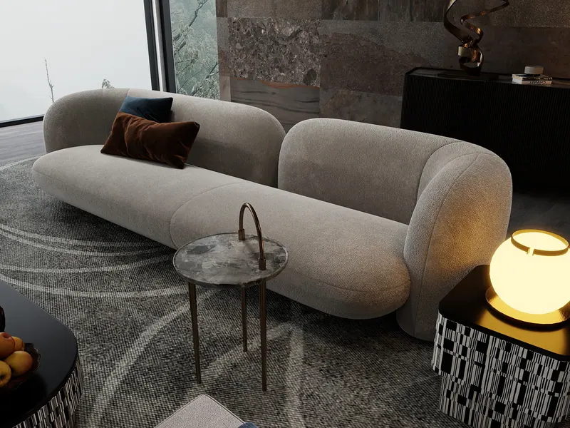Dark living room — sofa and lamp — Interior visualization