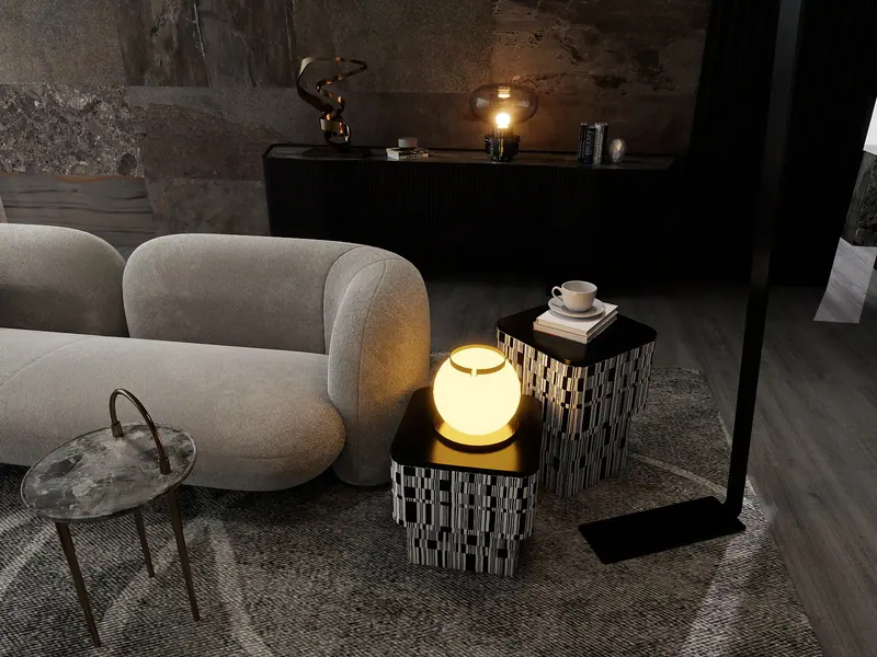 Dark living room — evening corner — Interior visualization
