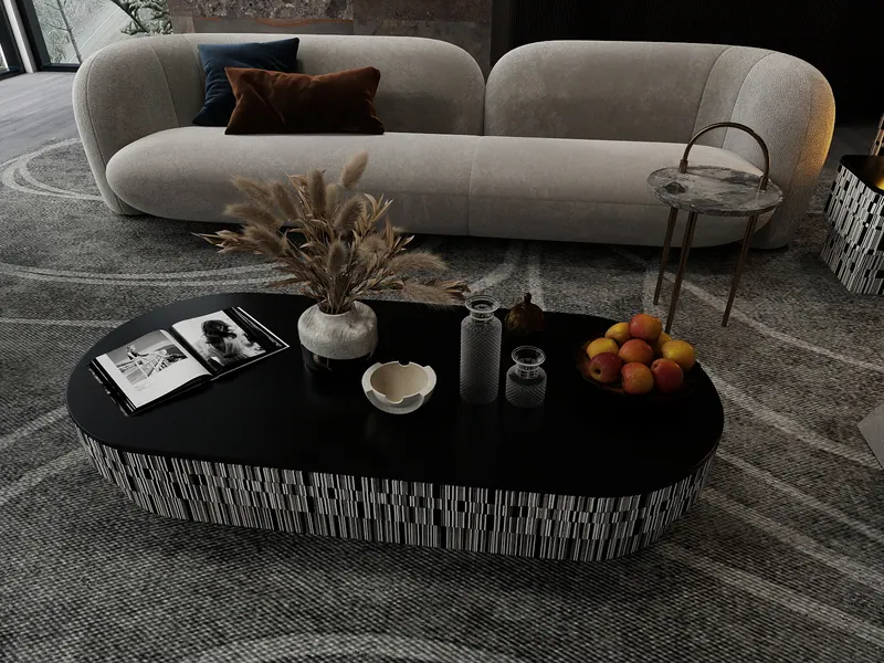 Dark living room — coffee table — Interior visualization