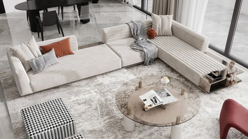Bright loft — corner sofa — Interior visualization