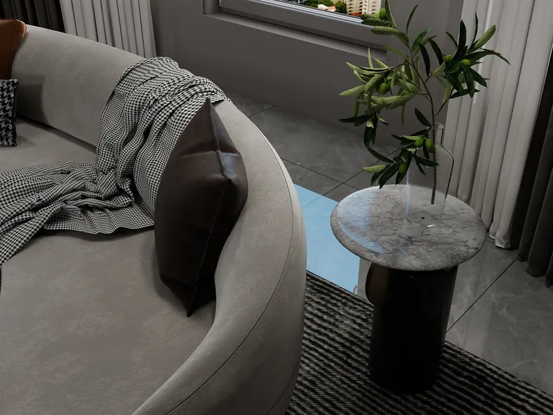 Grey residence — curved sofa — Interior visualization