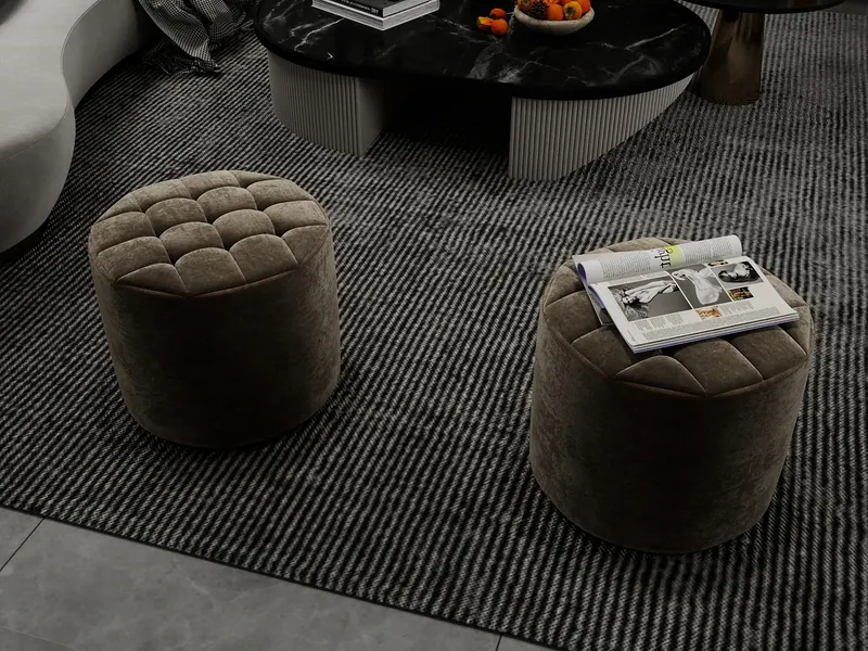 Grey residence — velvet poufs — Interior visualization