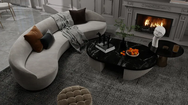 Grey residence — living by the fire — Interior visualization