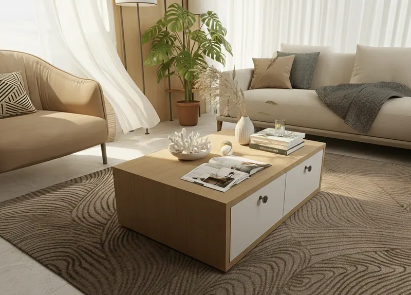 Sand living room — coffee table — Interior visualization