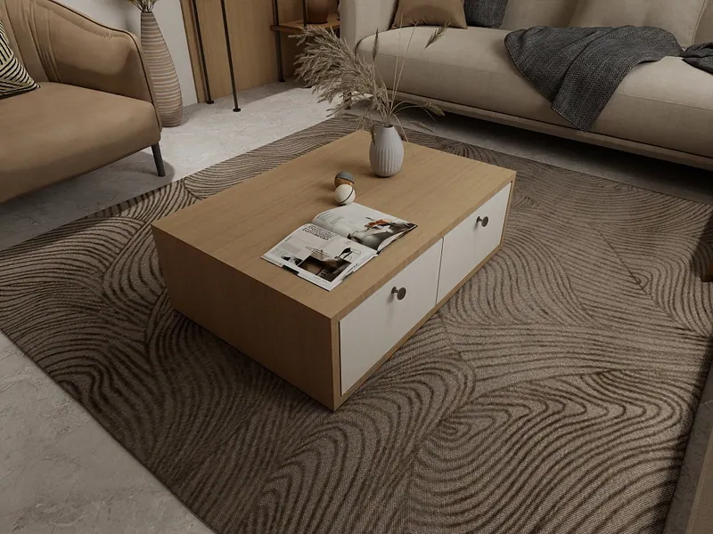 Sand living room — table detail — Interior visualization