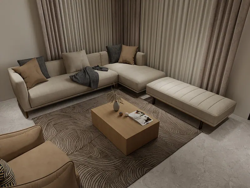 Sand living room — sofa and chaise — Interior visualization