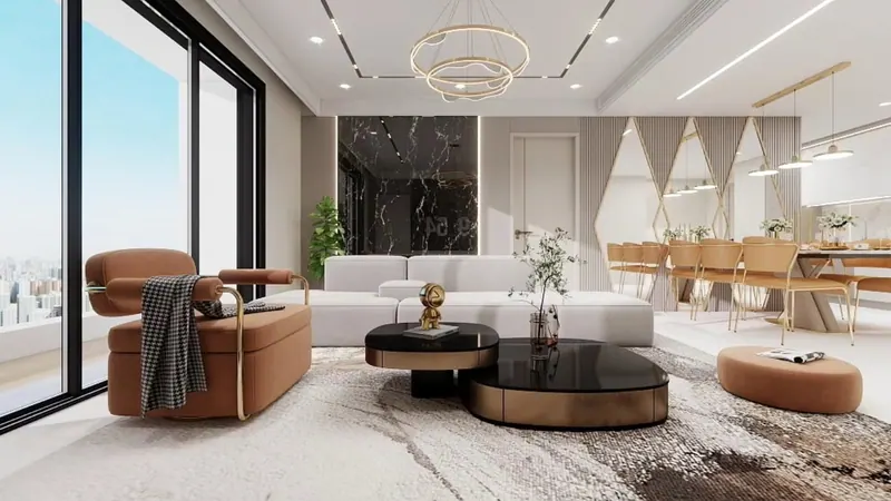 Three-bed apartment — living room — The living room it becomes