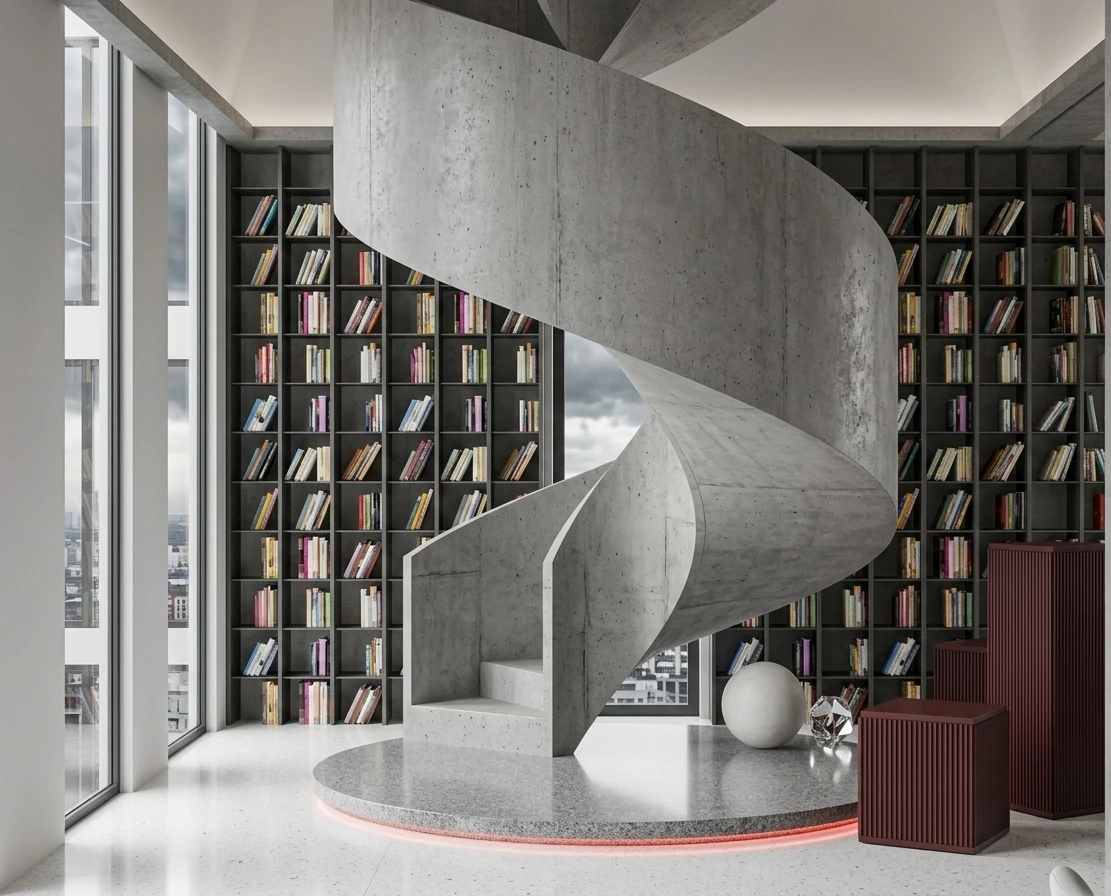 Tyler Home — library with spiral stair — Interior visualization