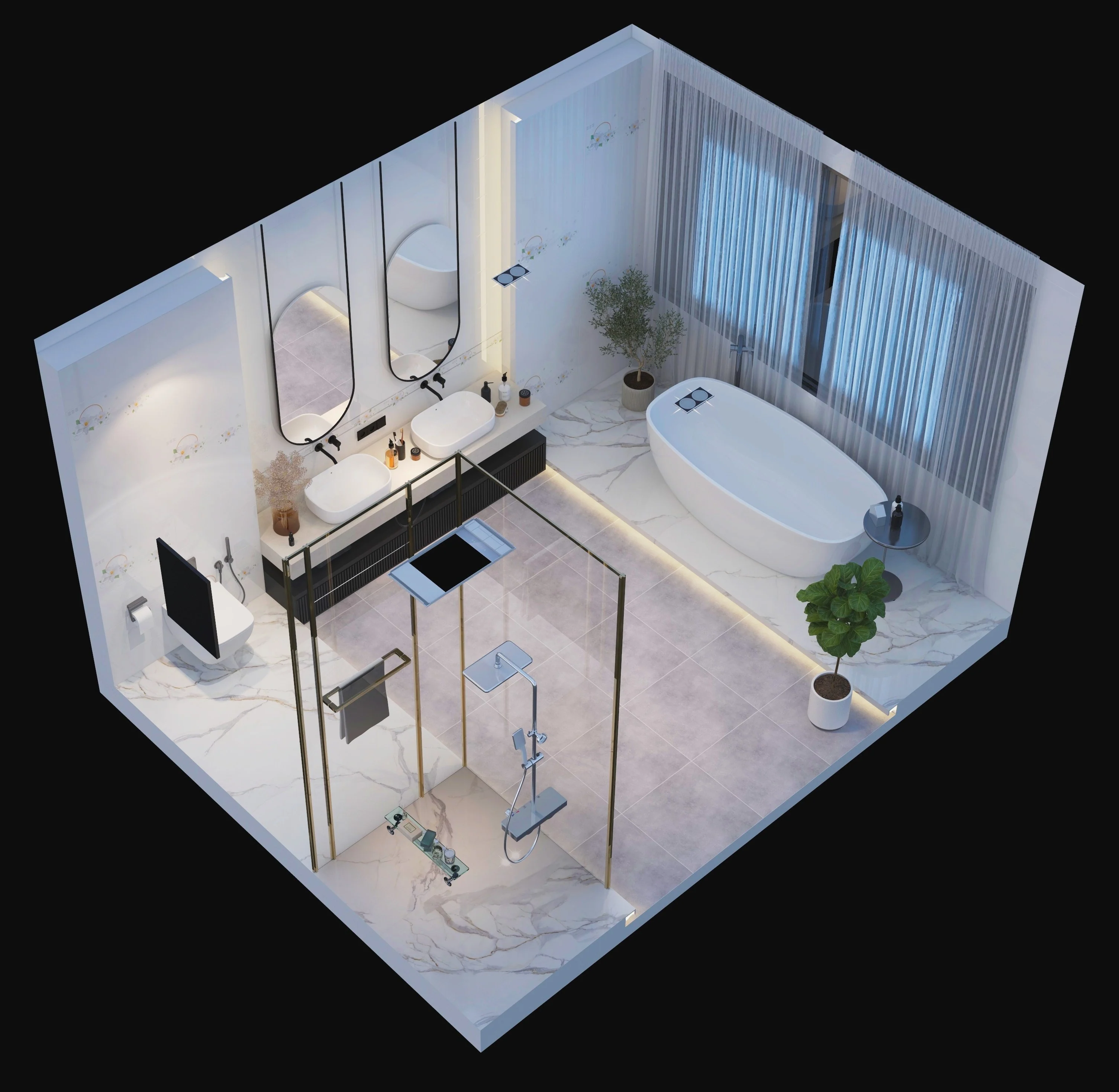 Master bathroom — isometric view — Interior visualization
