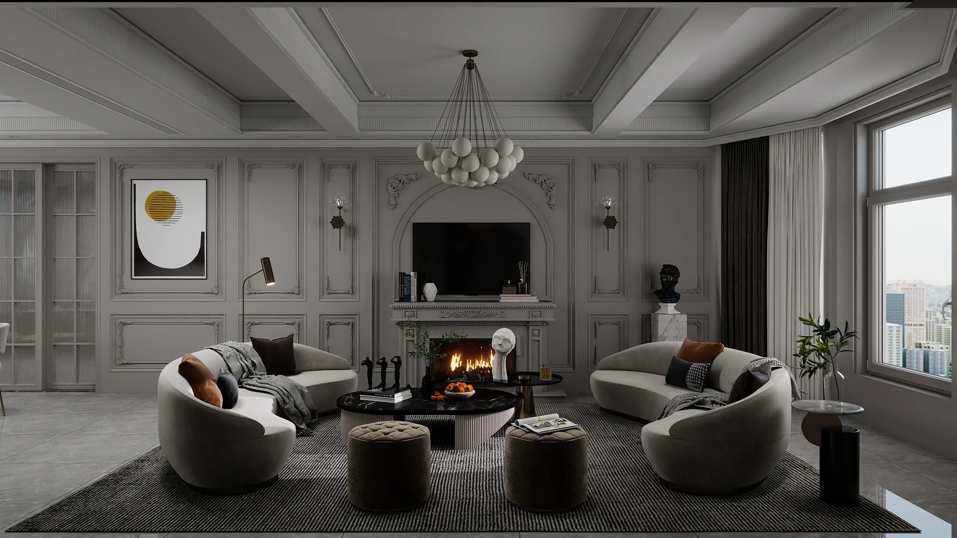 Grey residence — living room — Interior visualization